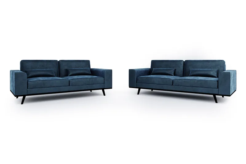 Copenhagen Sofagruppe 3-seter + 2-seter Fløyelssofa, Blå