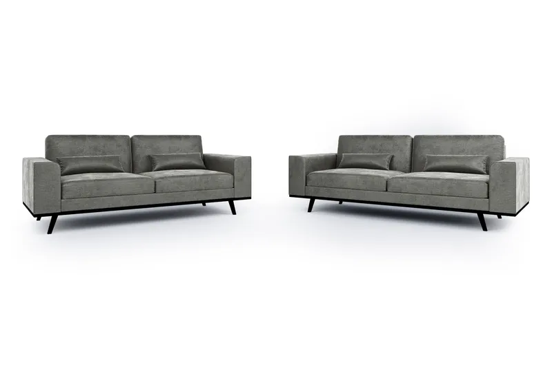 Copenhagen Sofagruppe 3-seter + 2-seter Fløyelssofa, Mørk grå