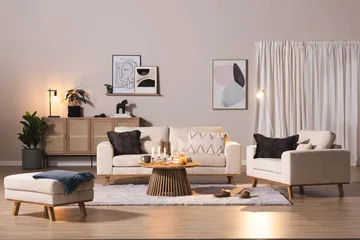 Copenhagen Sofagruppe 3-seter + 2-seter Sofa + Lenestol + Fotskammel i Manchester - Beige - Møbler - Sofaer - Sofagrupper