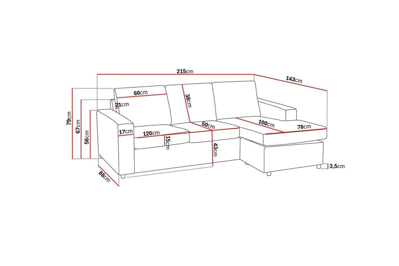 Crazy Sofagruppe 3-seters Vendbar L-formet Sjeselongsofa + Lenestol i Stoff - Antrasitt - Møbler - Sofaer - Sofagrupper