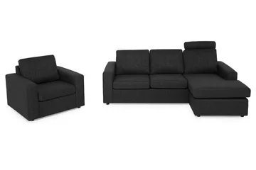 Crazy Sofagruppe 3-seters Vendbar L-formet Sjeselongsofa + Lenestol i Stoff - Antrasitt - Møbler - Sofaer - Sofagrupper