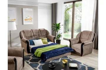 Fica Sofagruppe Sovesofa + 2 Lenestoler - Lær/Lysebrun - Møbler - Sofaer - Sofagrupper