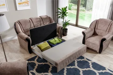 Fica Sofagruppe Sovesofa + 2 Lenestoler - Lær/Lysebrun - Møbler - Sofaer - Sofagrupper