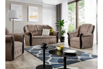 Fica Sofagruppe Sovesofa + 2 Lenestoler - Lær/Lysebrun - Møbler - Sofaer - Sofagrupper