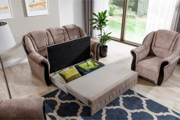 Fica Sofagruppe Sovesofa + 2 Lenestoler - Lær/Lysebrun - Møbler - Sofaer - Sofagrupper