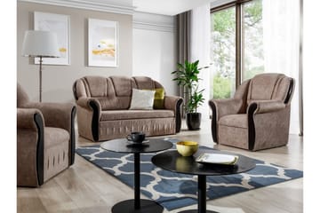 Fica Sofagruppe Sovesofa + 2 Lenestoler - Lær/Lysebrun - Møbler - Sofaer - Sofagrupper