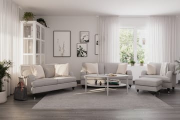 Howard Classic Sofagruppe 2-seters + Liten 2-seters Sofa + Lenestol + Fotskammel i Stoff - Grå - Møbler - Sofaer - Sofagrupper - Howard sofagruppe