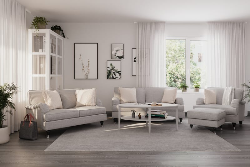 Howard Classic Sofagruppe 2-seters + Liten 2-seters Sofa + Lenestol + Fotskammel i Stoff - Grå - Møbler - Sofaer - Sofagrupper - Howard sofagruppe