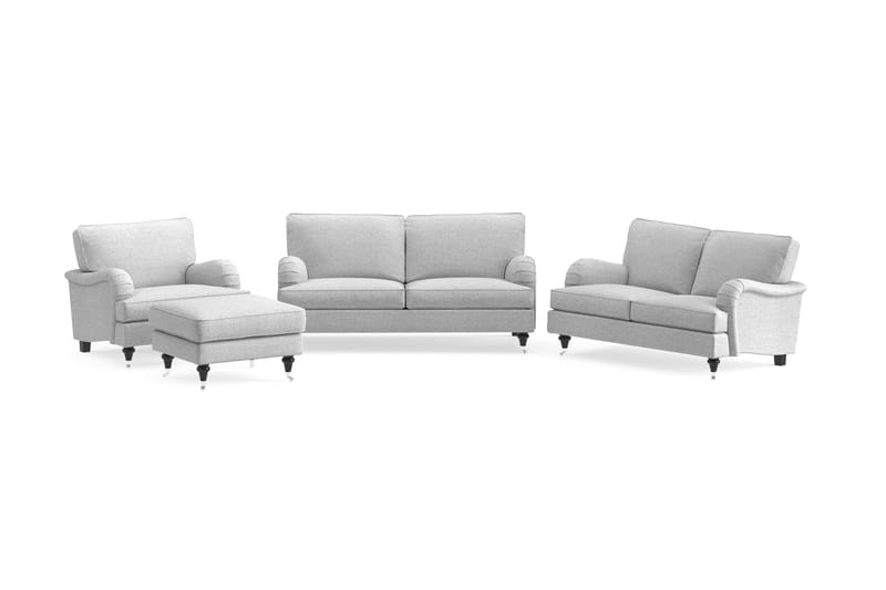 Howard Classic Sofagruppe 2-seters + Liten 2-seters Sofa + Lenestol + Fotskammel i Stoff, Grå