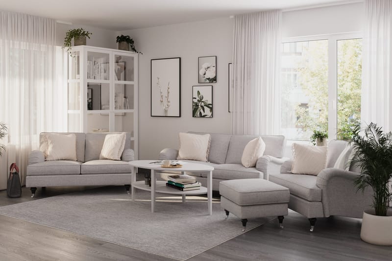 Howard Classic Sofagruppe 2-seters + Liten 2-seters Sofa + Lenestol + Fotskammel i Stoff - Grå - Møbler - Sofaer - Sofagrupper - Howard sofagruppe