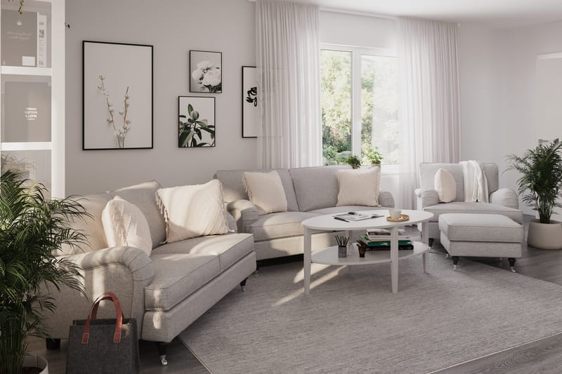 Howard Classic Sofagruppe 2-seters + Liten 2-seters Sofa + Lenestol + Fotskammel i Stoff - Grå - Møbler - Sofaer - Sofagrupper - Howard sofagruppe