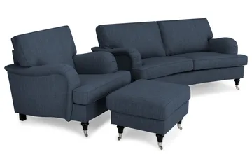 Howard Classic Sofagruppe 2-seters Buet Sofa + Lenestol + Fotskammel i Stoff - Blå - Møbler - Sofaer - Sofagrupper - Chesterfield sofagruppe