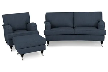 Howard Classic Sofagruppe 2-seters Buet Sofa + Lenestol + Fotskammel i Stoff - Blå - Møbler - Sofaer - Sofagrupper - Chesterfield sofagruppe