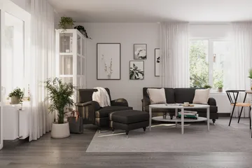 Howard Classic Sofagruppe 2-seters Sofa + Lenestol + Fotskammel i Stoff - Mørk grå - Møbler - Sofaer - Sofagrupper - Howard sofagruppe