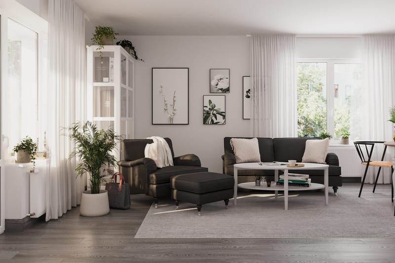 Howard Classic Sofagruppe 2-seters Sofa + Lenestol + Fotskammel i Stoff - Mørk grå - Møbler - Sofaer - Sofagrupper - Howard sofagruppe