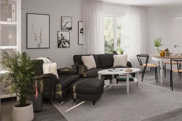 Howard Classic Sofagruppe 2-seters Sofa + Lenestol + Fotskammel i Stoff - Mørk grå - Møbler - Sofaer - Sofagrupper - Howard sofagruppe