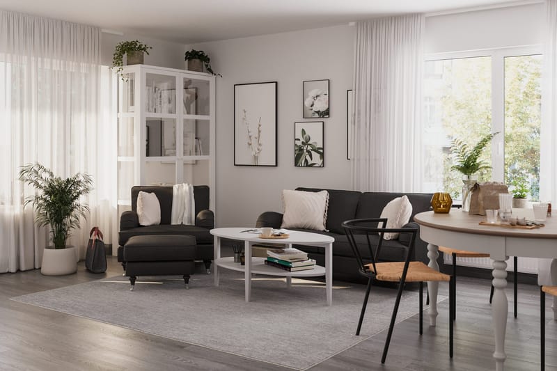 Howard Classic Sofagruppe 2-seters Sofa + Lenestol + Fotskammel i Stoff - Mørk grå - Møbler - Sofaer - Sofagrupper - Howard sofagruppe