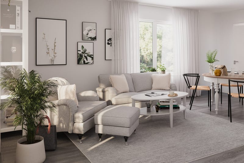 Howard Classic Sofagruppe 2-seters Sofa + Lenestol + Fotskammel i Stoff - Grå - Møbler - Sofaer - Sofagrupper - Howard sofagruppe