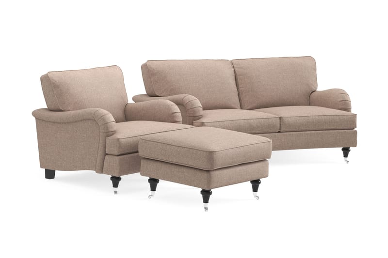 Howard Classic Sofagruppe 2-seters Svingt Sofa + Lenestol + Fotskammel i Stoff - Mørk beige - Møbler - Sofaer - Sofagrupper - Howard sofagruppe