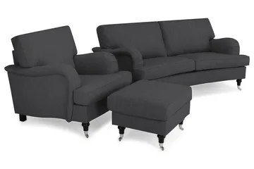 Howard Classic Sofagruppe 2-seters Svingt Sofa + Lenestol + Fotskammel i Stoff - Mørk grå - Møbler - Sofaer - Sofagrupper - Chesterfield sofagruppe