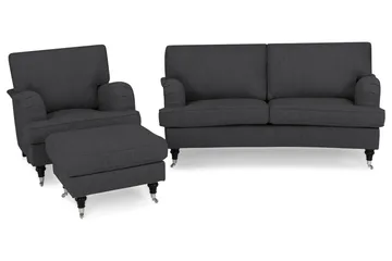 Howard Classic Sofagruppe 2-seters Svingt Sofa + Lenestol + Fotskammel i Stoff - Mørk grå - Møbler - Sofaer - Sofagrupper - Chesterfield sofagruppe