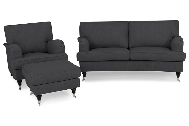 Howard Classic Sofagruppe 2-seters Svingt Sofa + Lenestol + Fotskammel i Stoff - Mørk grå - Møbler - Sofaer - Sofagrupper - Chesterfield sofagruppe