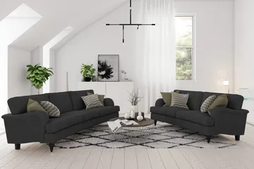 Howard Classic Sofagruppe 2-seters Svingt Sofa + Lenestol + Fotskammel i Stoff - Mørk grå - Møbler - Sofaer - Sofagrupper - Chesterfield sofagruppe