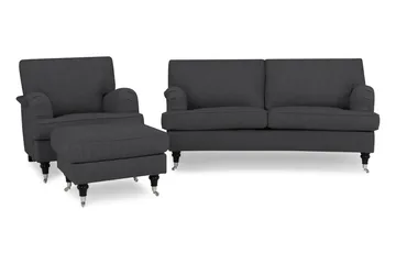 Howard Classic Sofagruppe 2-seters Svingt Sofa + Lenestol + Fotskammel i Stoff - Mørk grå - Møbler - Sofaer - Sofagrupper - Chesterfield sofagruppe