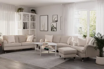 Howard Classic Sofagruppe 3-seters + 2-seters Sofa + Lenestol + Fotskammel i Stoff - Beige - Møbler - Sofaer - Sofagrupper - Howard sofagruppe