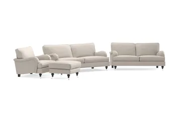 Howard Classic Sofagruppe 3-seters + 2-seters Sofa + Lenestol + Fotskammel i Stoff - Beige - Møbler - Sofaer - Sofagrupper - Howard sofagruppe