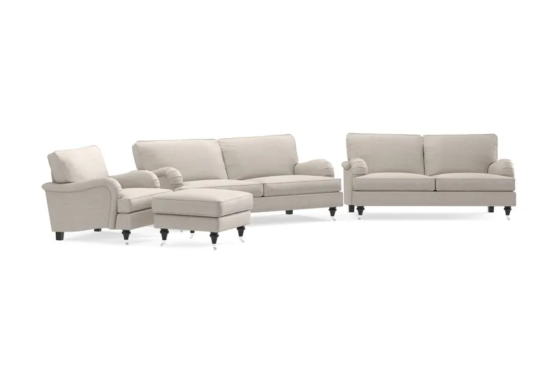 Howard Classic Sofagruppe 3-seters + 2-seters Sofa + Lenestol + Fotskammel i Stoff - Beige - Møbler - Sofaer - Sofagrupper - Howard sofagruppe