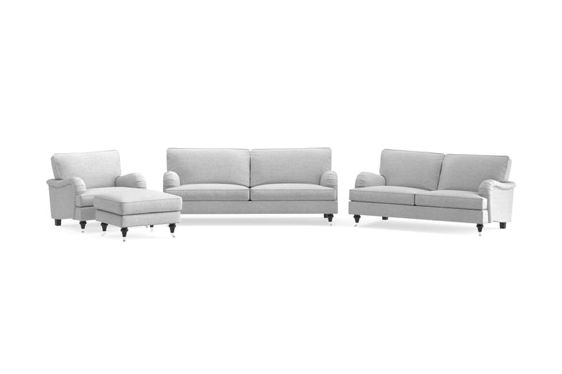 Howard Classic Sofagruppe 3-seters + 2-seters Sofa + Lenestol + Fotskammel i Stoff, Grå