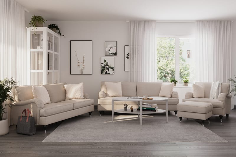 Howard Classic Sofagruppe 3-seters + 2-seters Sofa + Lenestol i Stoff - Beige - Møbler - Sofaer - Sofagrupper - Howard sofagruppe