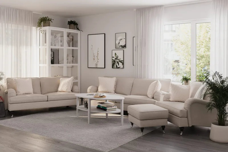 Howard Classic Sofagruppe 3-seters + 2-seters Sofa + Lenestol i Stoff - Beige - Møbler - Sofaer - Sofagrupper - Howard sofagruppe