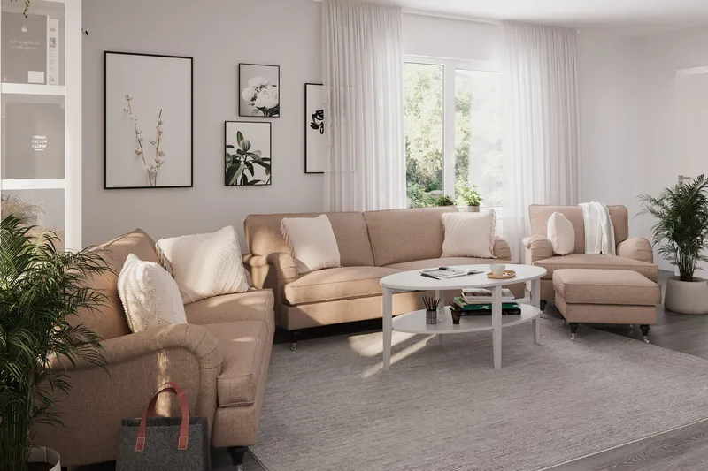 Howard Classic Sofagruppe 3-seters + 2-seters Sofa + Lenestol i Stoff - Mørk beige - Møbler - Sofaer - Sofagrupper - Howard sofagruppe