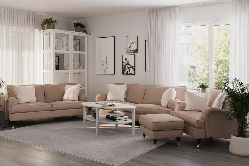 Howard Classic Sofagruppe 3-seters + 2-seters Sofa + Lenestol i Stoff - Mørk beige - Møbler - Sofaer - Sofagrupper - Howard sofagruppe