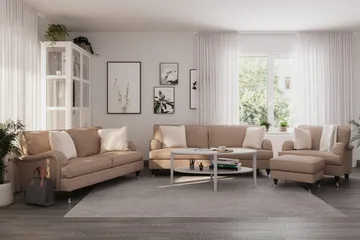 Howard Classic Sofagruppe 3-seters + 2-seters Sofa + Lenestol i Stoff - Mørk beige - Møbler - Sofaer - Sofagrupper - Howard sofagruppe