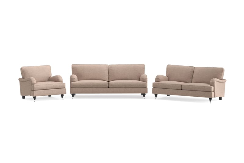 Howard Classic Sofagruppe 3-seters + 2-seters Sofa + Lenestol i Stoff, Mørk beige