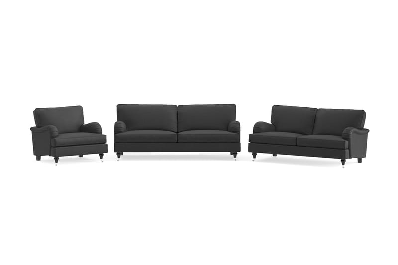 Howard Classic Sofagruppe 3-seters + 2-seters Sofa + Lenestol i Stoff, Mørk grå