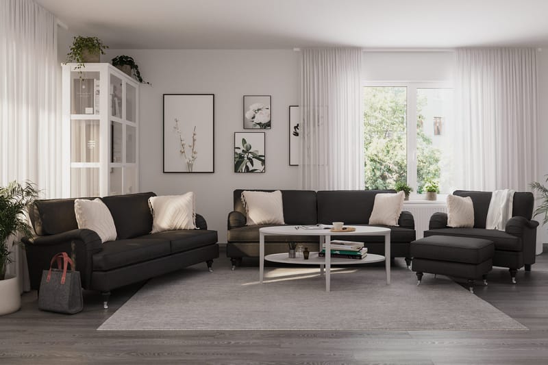 Howard Classic Sofagruppe 3-seters + 2-seters Sofa + Lenestol i Stoff - Mørk grå - Møbler - Sofaer - Sofagrupper - Howard sofagruppe