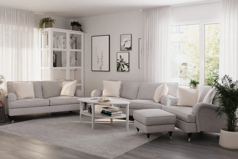 Howard Classic Sofagruppe 3-seters + 2-seters Sofa + Lenestol + Fotskammel i Stoff - Grå - Møbler - Sofaer - Sofagrupper - Howard sofagruppe
