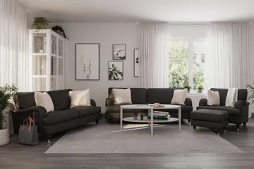 Howard Classic Sofagruppe 3-seters + 2-seters Sofa + Lenestol + Fotskammel i Stoff - Mørk grå - Møbler - Sofaer - Sofagrupper - Howard sofagruppe