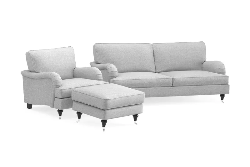 Howard Classic Sofagruppe 3-seters Sofa + Lenestol + Fotskammel i Stoff - Grå - Møbler - Sofaer - Sofagrupper - Howard sofagruppe