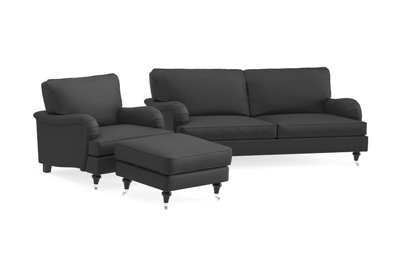 Howard Classic Sofagruppe 3-seters Sofa + Lenestol + Fotskammel i Stoff - Mørk grå - Møbler - Sofaer - Sofagrupper - Howard sofagruppe