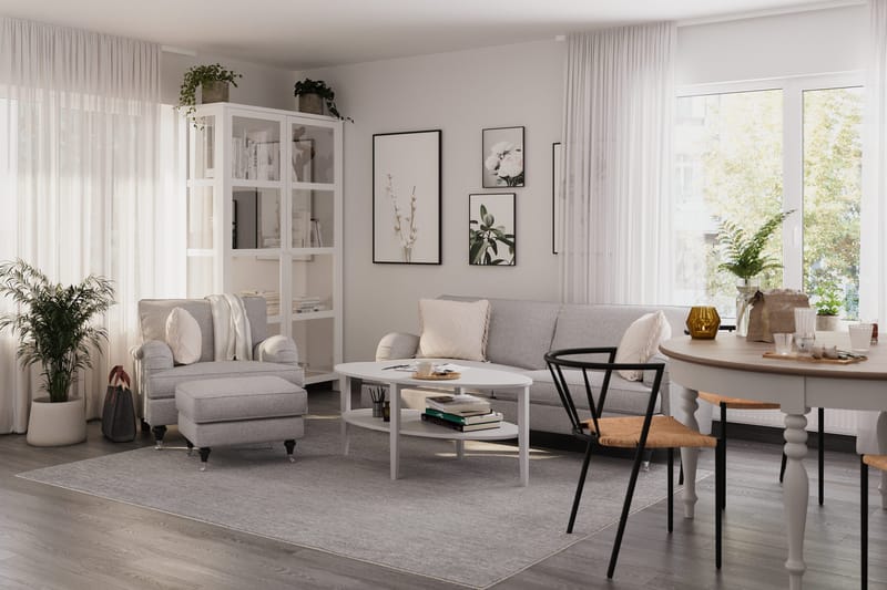 Howard Classic Sofagruppe 3-seters Sofa + Lenestol + Fotskammel i Stoff - Grå - Møbler - Sofaer - Sofagrupper - Howard sofagruppe