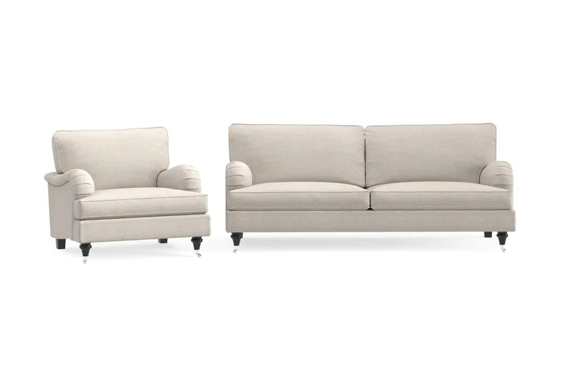 Howard Classic Sofagruppe 3-seters Sofa + Lenestol i Stoff, Beige