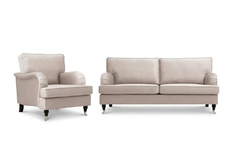 Howard Classic sofagruppe 3-seters sofa og lenestol i fløyel, Beige
