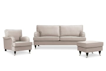 Howard Classic sofagruppe 3-seters sofa og lenestol samt fotskammel i fløyel - Beige - Møbler - Sofaer - Sofagrupper - Howard sofagruppe