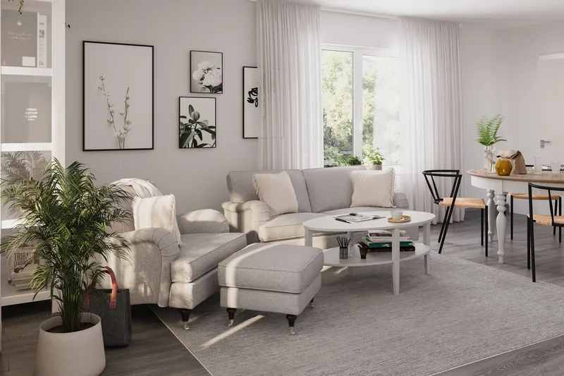 Howard Classic sofagruppe med 2-seters sofa + lenestol i stoff - Grå - Møbler - Sofaer - Sofagrupper - Howard sofagruppe