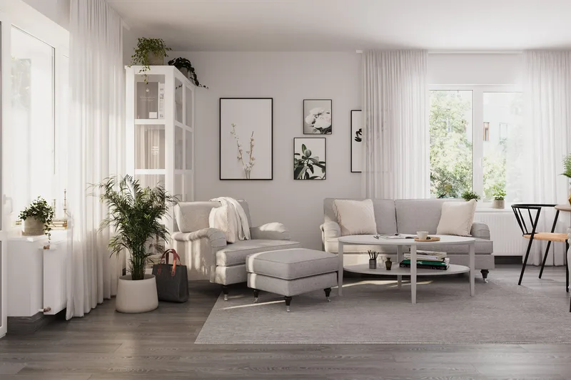 Howard Classic sofagruppe med 3-seters sofa + lenestol i stoff - Grå - Møbler - Sofaer - Sofagrupper - Howard sofagruppe